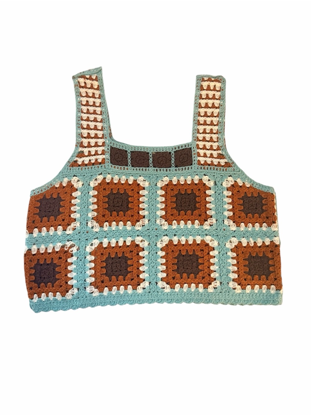Ultra Pink Crochet Granny Square Crop Tank Top Boho Festival Small